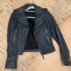 Balenciaga Blue Leather Biker Jacket